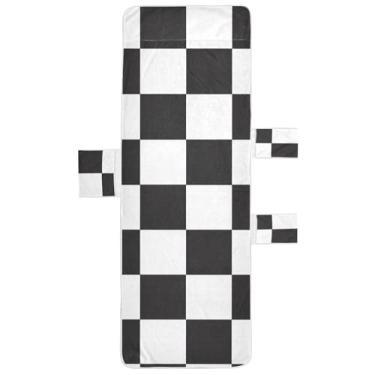 Imagem de Toalhas de cobertura de cadeira de espreguiçadeira de tabuleiro de xadrez preto branco toalhas de praia de piscina com bolsos espreguiçadeira de piscina 85 x 76 centímetros