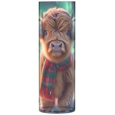 Imagem de Vasos de flores cilíndricos para buquê de Natal vaca highland bezerro bonito vaso de flores redondo bonito personalizado decoração de quarto estética, 30 cm x 9,9 cm