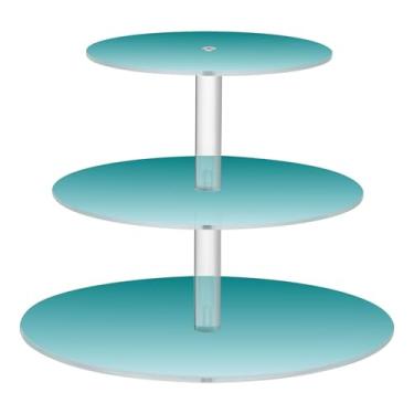 Imagem de Suporte de cupcake azul-petróleo gradiente pálido de 3 níveis para festa, copo de bolo, torre, decoração de mesa, sobremesa, chá, servir, comida, aniversário, casamento, rosa