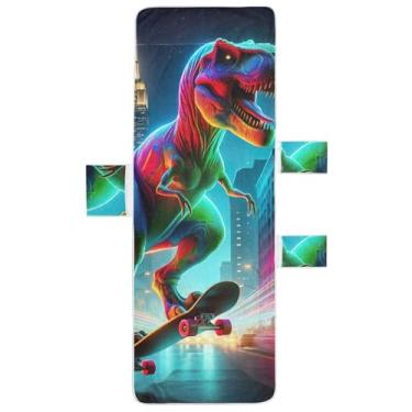 Imagem de Capa de toalha de cadeira de espreguiçadeira de dinossauro colorido na moda toalhas de praia de piscina com bolsos espreguiçadeira de piscina engraçada 203 x 76 cm