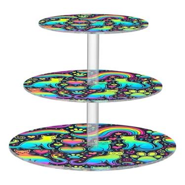 Imagem de Suporte de cupcake neon para gatos, arco-íris, 3 camadas, para festa, copo de acrílico, torre de bolo, decoração de mesa de sobremesa, cupcakes, comida, flor, casamento