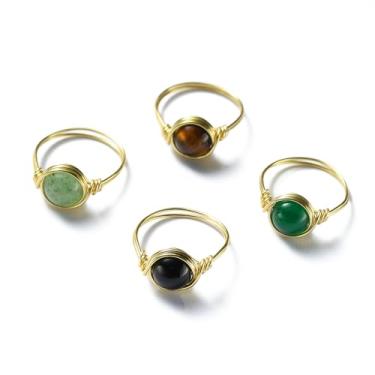 Imagem de Anéis de cristal natural e pedra - Tamanho 8 dos EUA - Quartzo rosa, ametista, turquesa e muito mais. Latão banhado com ouro amarelo 18k, prata esterlina, ouro rosa., Aço inoxidável cirúrgico com