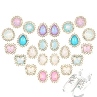 Imagem de HOBBIESAY 24 peças 12 estilos pingentes de sapatos brilhantes para mulheres liga brilhante pedras brilhantes strass sapatos decoração pingentes pedras coloridas strass sapatos correntes para tamanco