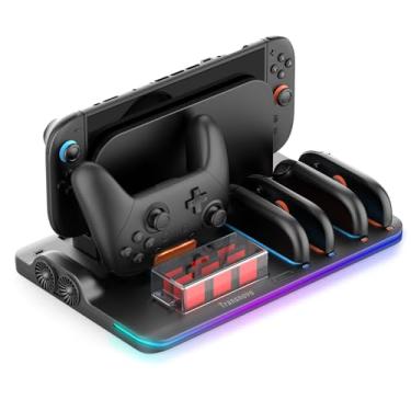 Imagem de TRANSNOVO Cooling Fan Pro Controller & Joycons Charger for Switch 2 (2025), Cool Down Joy Con Charging Dock Accessories for Switch2, Magnetic 3H Fast Controller Charger Station with 9 RGB Modes