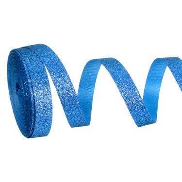 Imagem de PATIKIL Rolo de fita de glitter metálico, rolos de tecido de embrulho de presente de borda única para artesanato, buquê de casamento, festa de casamento, decoração de Natal, azul escuro