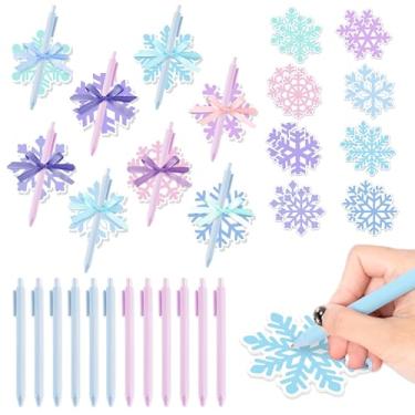 Imagem de BkeeCten Conjunto de artigos de papelaria de floco de neve de inverno - 72 peças de notas adesivas de floco de neve azul roxo com fitas de poliéster e canetas de escrita suaves, pacote completo de
