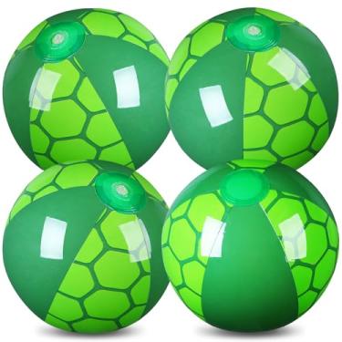 Imagem de Leyndo Pacote com 4 bolas de praia para crianças com tema de tartaruga de 30 cm bolas de praia infláveis para jogos de piscina de verão presentes de festa de aniversário de tartaruga suprimentos