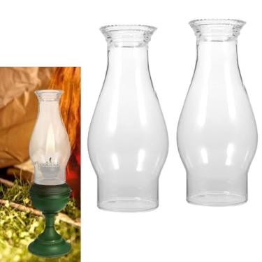Imagem de STOBAZA Vidro de substituição Hurricane Lantern - 2 peças de peças de lâmpada de óleo com topo frisado - Abajur de querosene para lâmpada de câmara vintage antigo, globo de vidro de substituição para