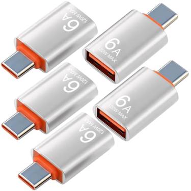 Imagem de Pacote com 5 adaptadores USB C para USB 6A, suporta transferência de dados, adaptador OTG USB C macho para USB 3.0 fêmea para iPhone 17 Pro Max 16 15, Mac, iPad, Samsung Galaxy S24 S25, notebook e