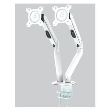 Imagem de Suporte de mesa para monitor duplo G08-24 para telas LCD de 13 a 27 polegadas, suporte de mesa de braço duplo ajustável giratório e inclinável (branco)