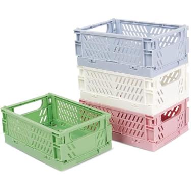 Imagem de Pacote com 4 cestas de plástico empilháveis, caixas organizadoras pequenas para casa, escritório, cozinha e organização de gavetas, design durável e dobrável