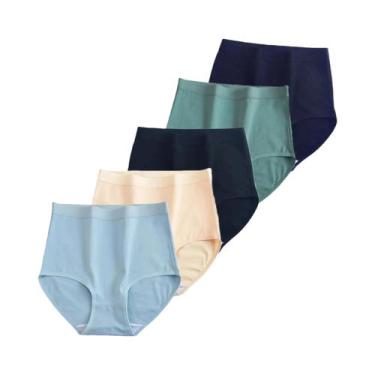 Imagem de Calcinhas De Algodão plus Size De Cintura Alta Para Mulheres 5 Peças/L