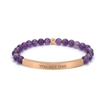 Imagem de cusurlove Pulseira de ametista cristã para mulheres, joias de versículo bíblico banhado a ouro 18K, presente de fé religiosa inspiradora, joia das escrituras para encorajamento e força, Medium