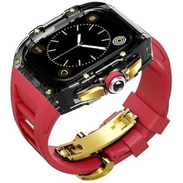 Imagem de VEVEL Capa transparente de luxo + kit de modificação de pulseira fluororubber, para pulseira de relógio Apple 8 7 6 5 4 SE 45MM 44MM capa de policarbonato pulseira esportiva (cor: N, tamanho: 44 mm)