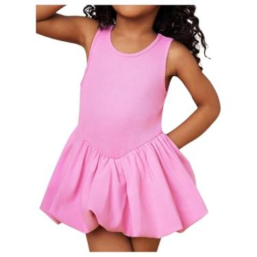 Imagem de WDIRARA Vestido feminino bonito sem mangas com gola redonda curto evasê rosa 13 anos