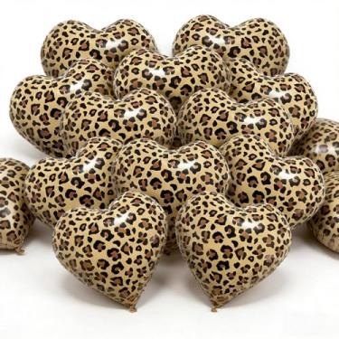 Imagem de 12 peças de balões de coração com estampa de leopardo, 45,7 cm, guepardo, formato de coração, para dia dos namorados, casamento, chá de noiva, festa de aniversário, camuflagem, animal, artigos de