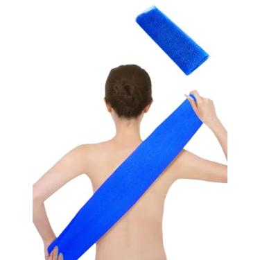 Imagem de Esponja de banho africana rede africana longa esponja de banho esfoliante chuveiro corpo esfregão traseiro pele mais suave, ótimo para uso diário, azul