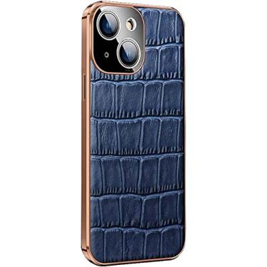 Imagem de MAALYA Capa de telefone de couro com padrão de crocodilo, para Apple iPhone 14 Plus 6,7 polegadas 2022 capa traseira à prova de choque com lente de câmera de proteção (cor: azul)