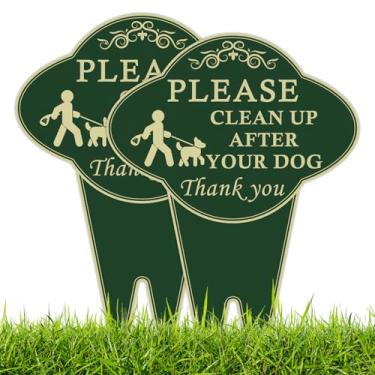 Imagem de Pacote com 2, 35 x 25 cm, dupla face, limpe após a placa do seu cão com estaca integrada, alumínio pesado de 1,75 mm sem ferrugem, pega após o sinal do seu animal de estimação, proteção UV