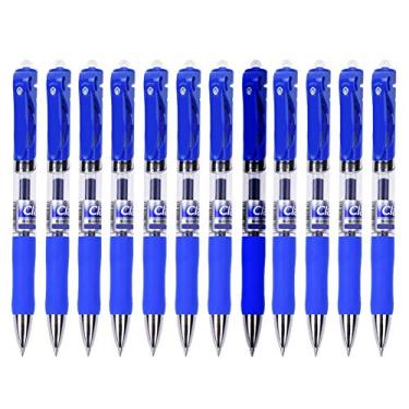 Imagem de Conjunto de canetas Rollerball de 12 unidades antiderrapante Soft Alça de borracha Press On Tipo Canetas de escrita de ponta fina de 0,5 mm para alunos de escola de escritório (Azul)