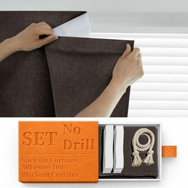 Imagem de Cortinas autoadesivas 100% blackout portátil simples e fácil de instalar janela do quarto, isolamento térmico, sala de cozinha, escurecimento preto, cortinas pequenas, L99 x C 182 cm, 1 painel, marrom