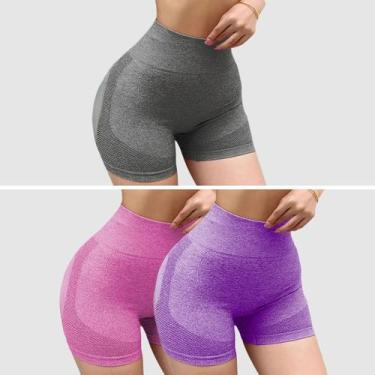Imagem de Kit 3 Shorts Feminino Fitness Empina Bumbum Academia Lançamento  2025 