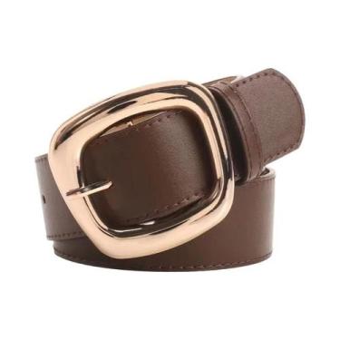 Imagem de Cinto Feminino Largo Com Fivela Trapezoidal Moderna Para Jeans Casuais