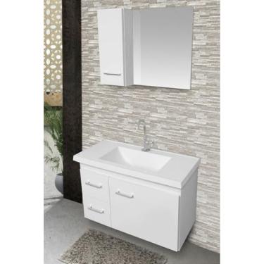 Imagem de Kit Gabinete Cuba e Espelheira 74cm Para Banheiro 100% MDF (Branco)