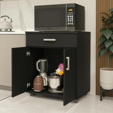 Imagem de Balcão Cozinha Melissa Multiuso: Suporte para Micro-ondas e Forno com 2 Portas e 1 Gaveta (Preto)