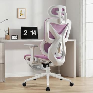 Imagem de Cadeira de Escritório Ergonômica com Braços 3D, Assento Air Cushion, Apoio para Pés Retrátil (Rosa)