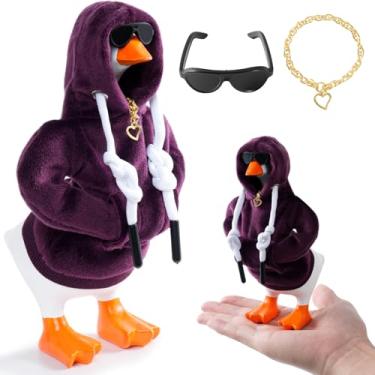Imagem de linastu Conjunto de 6 conjuntos de roupas de ganso de mesa de 18 cm, mini roupas de ganso de mesa conjunto de acessórios de ganso para estátua magnética de ganso (moletom roxo + óculos de sol + colar)