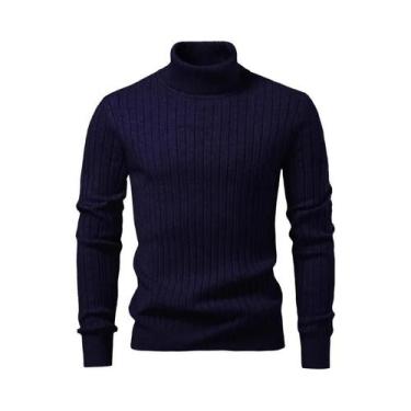 Imagem de Pulôver Masculino De Lã Quente Com Gola Alta, Malha Listrada, Casual P