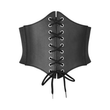 Imagem de Cinto Corset Feminino De Cintura Alta Elástico Super Largo Em Couro PU