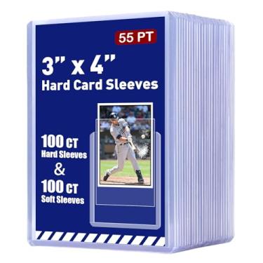 Imagem de Protetor de cartão de plástico rígido 200ct 55pt 7.6 cm x 10.2 cm – Capas rígidas para cartões de 100 ct e capas macias para cartões de 100 ct para cartões comerciais, porta-cartões de topo aberto