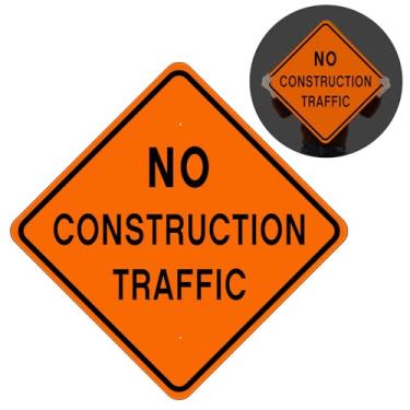 Imagem de MorningRo 61 x 61 cm, sinal de trânsito sem construção, placas de alumínio para canteiro de obras, material refletivo, grau de engenheiro, placa de entrada de um lado, preto e laranja