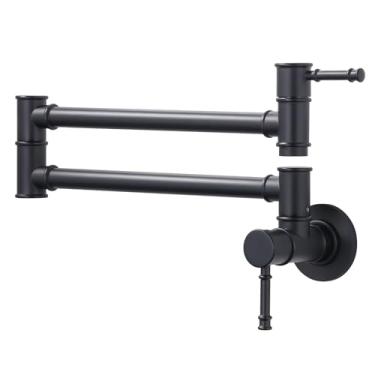 Imagem de ALEASHA Torneira de enchimento de panela preta para montagem na parede Torneira de enchimento de panela retrátil de furo único torneira de pia de cozinha moderna latão sólido feito na parede torneira
