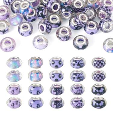 Imagem de KISSITTY 30 peças sortidas de contas de artesanato europeias de furo grande resina Rondelle contas espaçadoras soltas amuletos a granel de 14 mm para artesanato faça você mesmo, canetas, corrente de