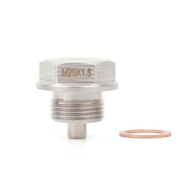 Imagem de Bujão de drenagem de óleo magnético M20 x 1,5, parafuso de porca de drenagem de cárter magnético de aço inoxidável com 1 peça de arruela de esmagamento de cobre antivazamento, substituição universal à