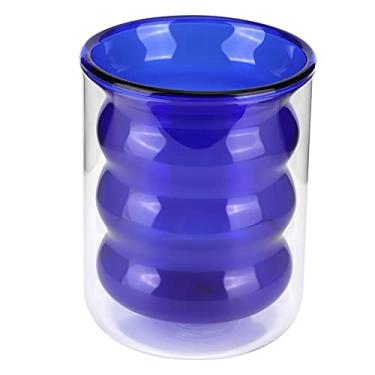 Imagem de Generic Caneca Bebendo Espiral Durável do Copo de Vidro 200ml para o Restaurante da Casa do café, Resistente Ao Calor (Copo de dupla camada de bambu azul)