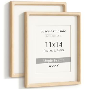 Imagem de FLYJOE Conjunto de 2 porta-retratos de 28 x 35,5 cm, moldura de madeira de bordo com vidro temperado, moldura de madeira feita à mão com canto arredondado, 28 x 35 cm, fosco para fotos de 20 x 25 cm
