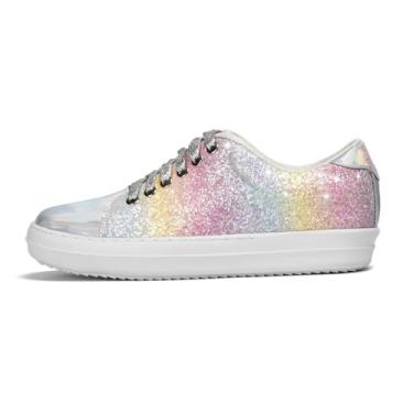 Imagem de UBWDU Tênis feminino brilhante com strass e lantejoulas brilhantes - Mocassins rasos casuais brilhantes para fashionistas, Colorido., 38