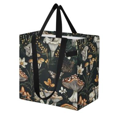 Imagem de SEHANY Sacola de compras reutilizável de cogumelo herb com alças reforçadas, bolsa de compras de lona dobrável à prova d'água de grande capacidade para viagem, cozinha, praia
