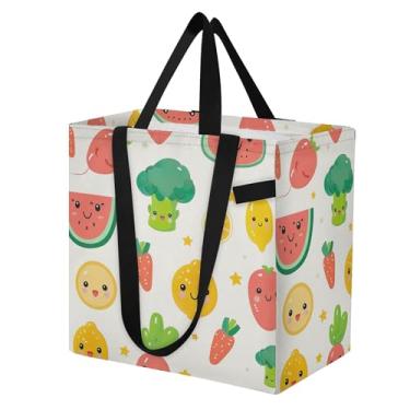 Imagem de SEHANY Sacolas de compras reutilizáveis de vegetais em aquarela com alças reforçadas, bolsa de compras de lona dobrável à prova d'água de grande capacidade para viagem, cozinha, praia