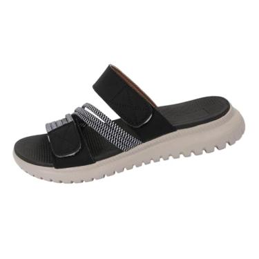 Imagem de Sandálias femininas de salto plataforma com fecho de , design de sola macia para uso casual primavera verão em ambientes internos e externos, Preto, 35