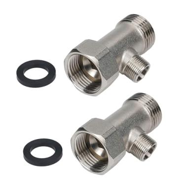 Imagem de Adaptador T de bidê de 2 peças, 7/20.3 cm x 7/20.3 cm x 3/20.3 cm Encaixe de mangueira de válvula de 3 vias com divisor de torneira de vaso sanitário e válvula de desviador de cabeça de chuveiro para