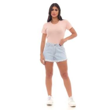 Imagem de SHORTS JEANS BOY FEMININO CINTURA MÉDIA COM APLICAÇÃO 22439 40 CLARA UNICA-Feminino