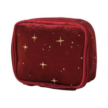 Imagem de Bolsa De Maquiagem De Veludo De Grande Capacidade, Design De Estrela B