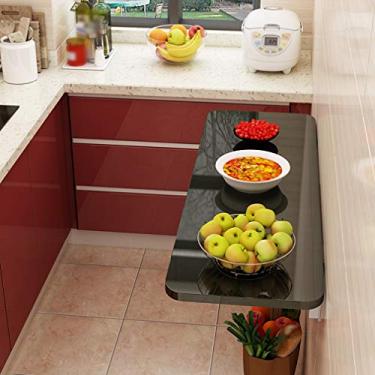 Imagem de Mesa dobrável montada na parede, mesa de estudo flutuante de madeira, para bancada de trabalho, mesa de jantar, cozinha, lavanderia, mesa de computador, 3 cores, vários tamanhos, com suporte e
