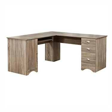 Imagem de U5GAAALPPQ9 Mesa de escritório moderna em forma de L de canto para computador com armário de armazenamento e prateleira mesa de estudo/escrivaninha com gaveta PC laptop mesa de jogos marrom