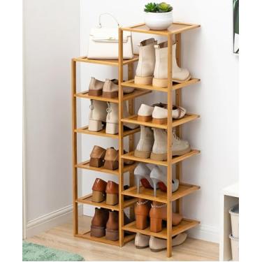 Imagem de Sapateira, fileiras duplas, organizador de armazenamento de bambu, torre de sapatos de entrada, armário Vertica independente para armário estreito, espaços pequenos, corredor, quarto, suporte de